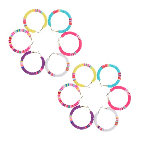 IMIKEYA 6 Paare Bunte Polymer Clay Ohrringe Leichte Handgefertigte C förmige Perlen Creolen Offene Kreis design für Sommer Surfer Schmuck Fans von IMIKEYA