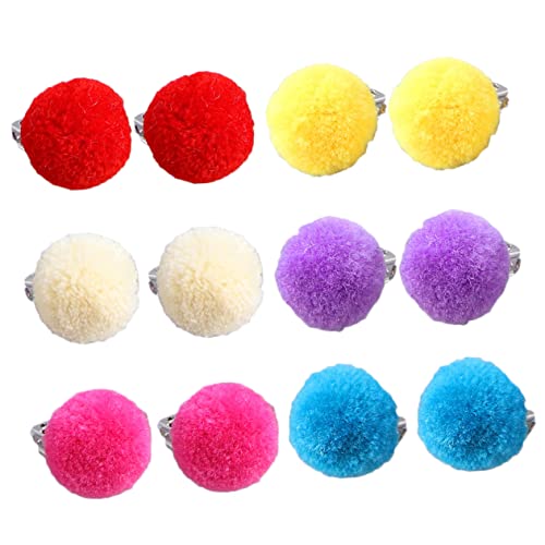 IMIKEYA 6 Paare Ohrclips für Mädchen Plüsch Pom Pom Ohrringe Bunte Ohrschmuck nicht Durchstochen Weiche Klammer Bequemes Tragen Farbenfrohes Weiß Gelb Rot Rosa von IMIKEYA