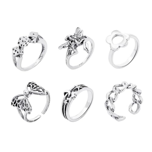 IMIKEYA 6 Stück Teiliges Damen Ringset aus Langlebiger Legierung Zarte Vintage Knöchel Fingerringe mit Schmetterlings design Leicht Hautfreundlich Modisch Vielseitig Kombinierbar für von IMIKEYA