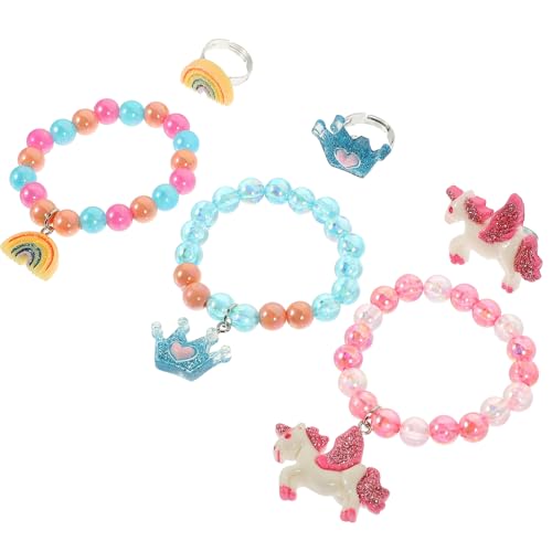 IMIKEYA 6 Stück Selbstgemacht Armband Für Kinder Bunte Kunststoff Perlenarmbänder Und Ringe Mit Cartoon Design Handgelenkschmuck Für Mädchen Partygeschenk von IMIKEYA