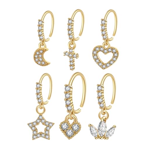 IMIKEYA 6stücke Nasenringe Für Frauen Nasenmanschetten Mit Strass Nasenschmuck Mond Und Sternen-nasenclips Fake Nasenring Hautfreundlich Partys Und Tanzaufführungen Geeignet von IMIKEYA