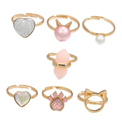 IMIKEYA 7 Stück Teiliges Ringe Schmuck Mädchen Verstellbare Finger Ringe für Rollenspiele und Ankleiden Süße Kinderringe für Mädchen Goldfarbenes Design für Partys und von IMIKEYA