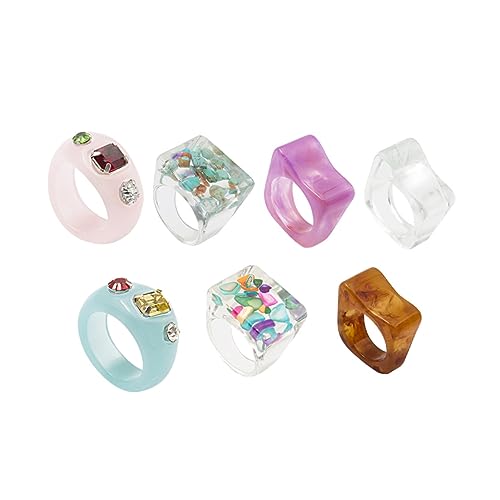IMIKEYA 7stücke Schmuck Damen Ringe Vintage Rings Fingerring in Bonbonfarbe Harzschmuck Breiter Ring Kreativer Frauenschmuck Ornament Gemischten Stil Verschiedene Farbe von IMIKEYA