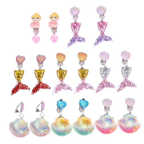 IMIKEYA 8 Paare Mädchen Ohrringe Ohrclips Niedliche Cartoon Prinzessin Ohrschmuck Bunte Farbverlauf Ohrhänger Für Ohrlochfreien Alltag Party Schmuck von IMIKEYA