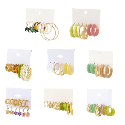 IMIKEYA 8 Sätze Teiliges Perlen Creolen für Damen Modische Runde Ohrringe mit Anhänger Hautfreundlich Angenehm Geschenk für Freundinnen Tägliches Tragen und Besondere Anlässe von IMIKEYA