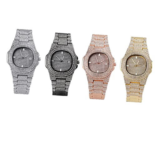 IMIKEYA Herren Strass Armbanduhr Quarz Uhr mit Armband Modeuhr für Hip Hop Stil Schwarz von IMIKEYA