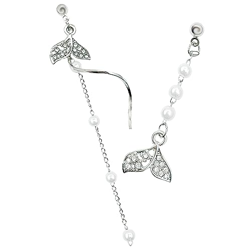 IMIKEYA Asymmetrische Lange Meerjungfrau Ohrringe mit Perlen und Quasten Damen Ohrhänger für Alltag und Besondere Anlässe Vielseitiger Modeschmuck für Frauen von IMIKEYA