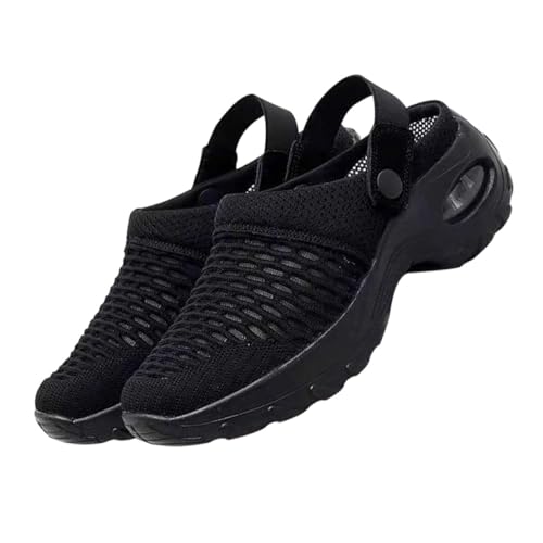 IMIKEYA Atmungsaktive Mesh Halbsandalen Damen Leicht und Angenehm Sommer Schuhe Schwarz Luftige Freizeit Hausschuhe mit Elastischem Fußbett für Längeres Tragen und Reisen von IMIKEYA