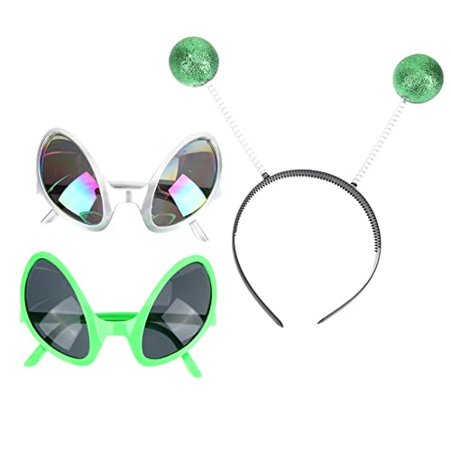 IMIKEYA Außerirdische Kostümbrille mit Grünem Haarreif und Silbernem Rahmen Witziges Halloween Accessoire für Party Cosplay Teiliges für Erwachsene von IMIKEYA
