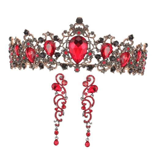 IMIKEYA Barock Brautschmuck Set mit Funkelnder Strass Krone und Ohrringen Eleganter Haarschmuck für Hochzeit Braut und Brautjungfern Komfortabel und Festlich Rot von IMIKEYA