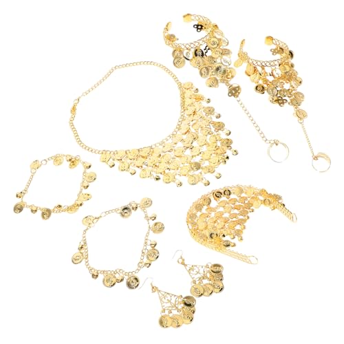 IMIKEYA Bauchtanz Schmuck Set Goldfarbenes Belly Dancing Headpiece mit Kette Armband Fußkettchen und Ohrringen für Frauen Bühnenauftritte Festivals und Kostüme von IMIKEYA