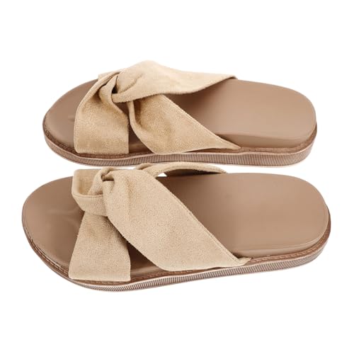 IMIKEYA Beige Damen Sandalen Sommer Slippers mit Rutschfester Sohle Weiche Veloursoberfläche Dicker Plateau-sohlenboden Atmungsaktive Badeschuhe für Strand Freizeit und Alltag von IMIKEYA