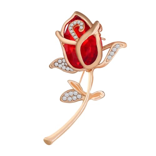 IMIKEYA Blumen Brosche mit Glänzendem und Dekorative Anstecknadel für Kleidung Schals und Taschen Rot Stilvolles Accessoire für Frauen Einfach zu Tragen Eleganter durch Elektroplattierung von IMIKEYA