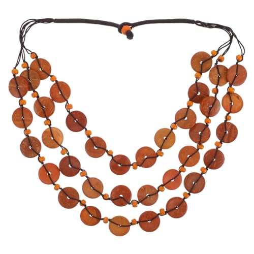 IMIKEYA Boho Mehrschichtige Perlenkette Damen Natürlicher Kokosnuss Anhänger Handgefertigte Trendige Button Beads Kurze Statement Kette Modisches Schmuckaccessoire Hellbraun von IMIKEYA