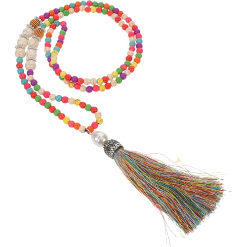 IMIKEYA Boho-Perlenkette für Damen: Lange Halskette mit Quastenanhänger – Ethno-Retro-Schmuck für Sommerfestivals und lässige Outfits von IMIKEYA