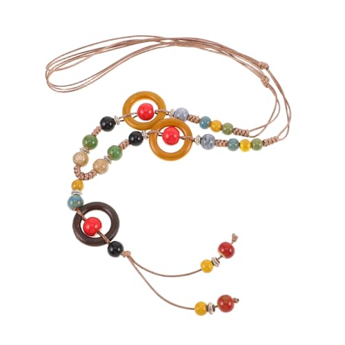 IMIKEYA Boho Vintage Quasten Halskette für Damen Lange Strickschmuck mit Bunten Perlen und Modernem Anhänger für Tägliches Tragen und Besondere Anlässe von IMIKEYA