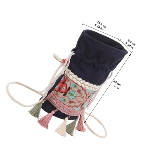 IMIKEYA Boho canvas schultertasche Damen mit Quasten Blumenmotiv Lässige Umhängetasche Leichter Eimerbeutel für Frühling Sommer Alltag Reise Büro von IMIKEYA