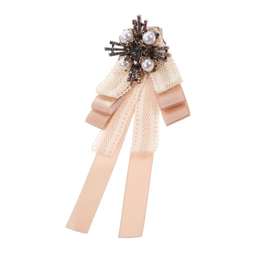 IMIKEYA Brosche Damen Schleife Pin für Kleidung Retro Barock Perlen Spitzen Stoff Schleifen Anstecknadel Champagnerfarbene Broschen für Blusen Pullover Kleider Party Schmuck von IMIKEYA