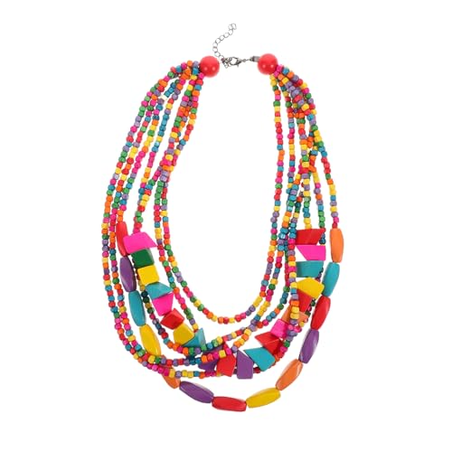 IMIKEYA Bunte Mehrlagige Holzperlenkette Damen Boho Ethno Schmuck Kokosnuss Schale Vintage Statement Halskette für Alltag Party Reise von IMIKEYA