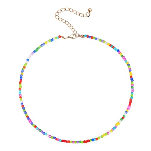 IMIKEYA Bunte Perlenkette Damen Einzelne Schicht Rice Beads Halskette Boho Schmuck für Frauen Strand Party Schmuck Accessoire von IMIKEYA