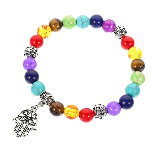 IMIKEYA Buntes Yoga Armband für Damen Naturstein mit Buddha Hand Anhänger Verstellbare Handgelenk Kette für Geburtstage und Besondere Anlässe Langlebig und Hautfreundlich von IMIKEYA