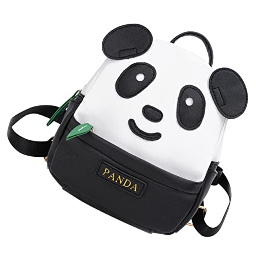 IMIKEYA Cartoon Panda Rucksack Kleiner Schulrucksack Für Jungen Und Mädchen Schwarz Pu Material Verstellbare Schultergurte Für Reisen Und Schule von IMIKEYA