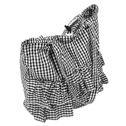 IMIKEYA Checkered Canvas Tote Handbag für Damen Große Kapazität Leichter Schulterriemen Elegante Rüschendetails Vielseitige Einkaufstasche für Arbeit Reisen Freizeit Schwarz von IMIKEYA