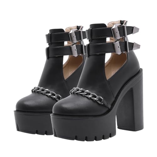 IMIKEYA Chunky Heel Damen Ankle Boots mit Nieten und Dicker Sohle Hoher Absatz Rutschfest Atmungsaktiv Bequeme Stiefeletten für Alltag und Shopping Schwarz von IMIKEYA