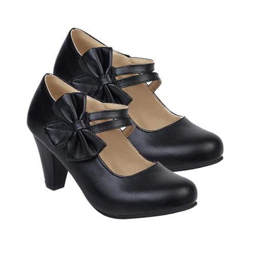 IMIKEYA Chunky High Heeled Schuhe Damen PU Material Stilvoll mit Schleife Bequeme Absatzschuhe für Partys Büro Hochzeit Stilvolle Damenschuhe Schwarz von IMIKEYA