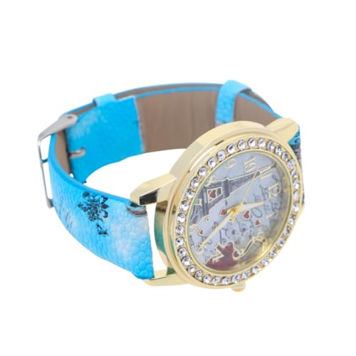 IMIKEYA Damen Armbanduhr mit Eiffelturm Muster PU Uhr mit Strasssteinen und Herzmotiv Verstellbar Elegant für Frauen und Mädchen von IMIKEYA