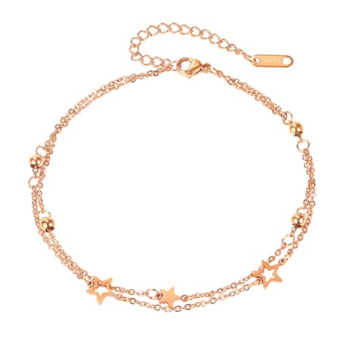 IMIKEYA Damen Fußkettchen Edelstahl Doppel Layer Stern Design Leicht Elegant Sommer Schmuck Für Alltag Strand Party von IMIKEYA
