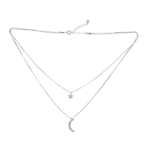 IMIKEYA Damen Halskette Mond Stern Anhänger Doppellagige Kurze Kette aus Legierung mit Funkelnden Strasssteinen Zarte Clavicle Choker für Frauen Eleganter Modeschmuck für Alltag und von IMIKEYA