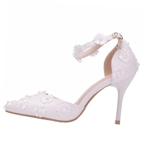 IMIKEYA Damen High Heels Sandaletten Weiß Spitze Zehen Modische Strippe Eleganter Absatz Komfortabel Vielseitig für Party Hochzeit und Büro Stylisch und Leicht Anzuziehen von IMIKEYA