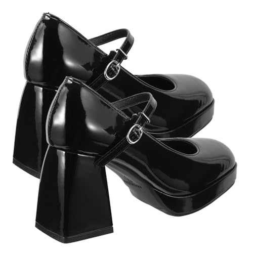 IMIKEYA Damen High Heels aus Echtleder Modische Pumps mit Grobem Absatz Schwarze Pumps Stylische Damenschuhe für Abend und Alltag Komfortabel und Langlebig von IMIKEYA