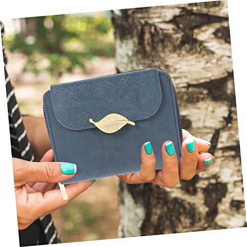 IMIKEYA Damen Kurze Geldbörse PU Reißverschluss Clutch mit Druck Mehrere Kartenfächer Sicherer Verschluss Praktisch für Alltag und Abend Blau von IMIKEYA