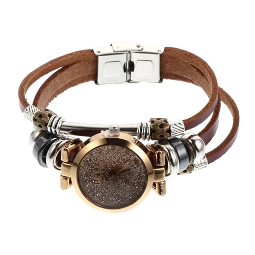 IMIKEYA Damen Lederarmbanduhr Quarzuhr Stilvolle Echtleder Damenuhr Einfaches Design Klassisch Braun für Alltag und Büro von IMIKEYA