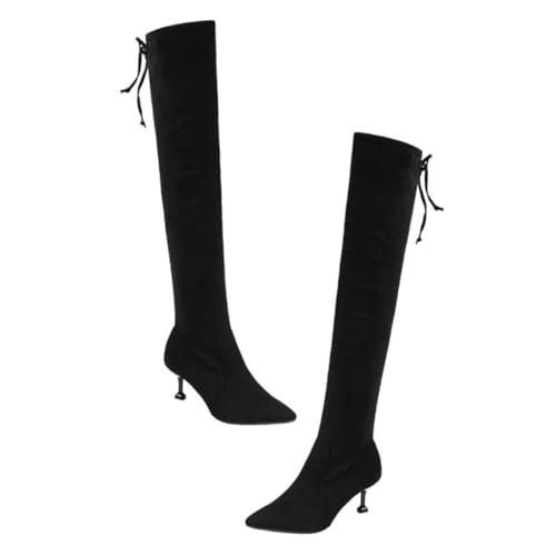 IMIKEYA Damen Overknee Stiefel mit Absatz Spitze Zehen Winter Overknee Boots aus Samtigem Veloursleder Warm Gefüttert Stilvoll und Angenehm für Herbst und Winter von IMIKEYA