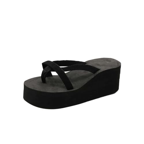 IMIKEYA Damen Sandalen Wedges mit Keilabsatz Rutschfest Sommer Flops Leicht Boho Stil Strand Pantoletten für Freizeit und Alltag Schwarz von IMIKEYA