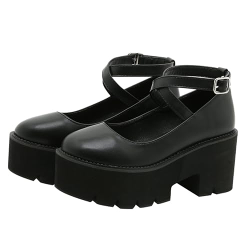 IMIKEYA Damen Sandalen mit Dicker Sohle Runde Zehen Einfache Plateau Schuhe Atmungsaktiv und Modische Sommerschuhe für Alltag und Shopping Schwarz von IMIKEYA