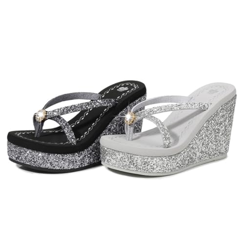 IMIKEYA Damen Sandalen mit Hohen Absatz Modische Sommer Slipper mit Funkelnden Pailletten und Strass design Rutschfest Atmungsaktiv Geeignet für Freizeit Strand und Alltag Silber IMIKEYA Damen Sandalen mit Hohen Absatz Modische Sommer Slipper mit Funkelnden Pailletten und Strass design Rutschfest Atmungsaktiv Geeignet für Freizeit Strand und Alltag Silber von IMIKEYA