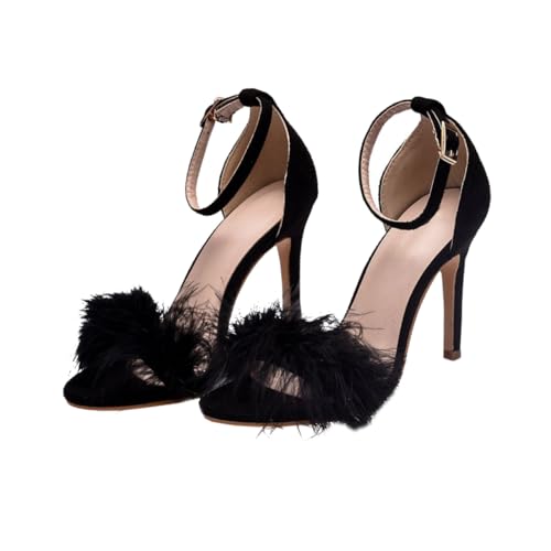 IMIKEYA Damen Sandalen mit Keilabsatz Pu Obermaterial Bequeme High Heels Leicht und Strapazierfähig Modische Pumps für Alltag und Besondere Anlässe Schwarz von IMIKEYA
