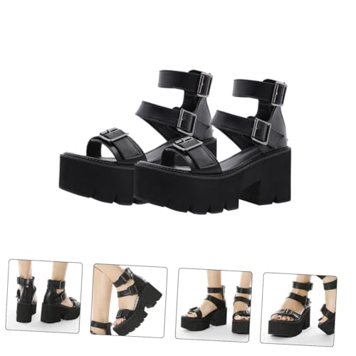 IMIKEYA Damen Sandalen mit Plateau sohle Klobiger Absatz Modische Sommer Schuhe Bequeme Rutschfeste High Heels für Partys Büro Hochzeit Nachtclub Schwarz von IMIKEYA