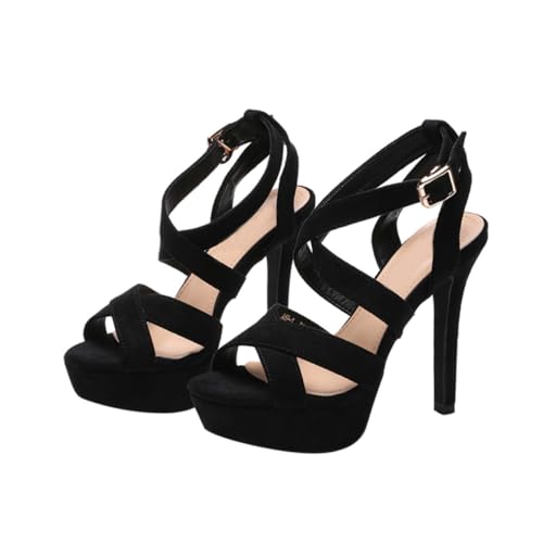 IMIKEYA Damen Sandaletten mit Feinem Zehenausschnitt Schlankem Absatz und Plateau sohle Stilvolle Sommer schuhe in Schwarz Modische Bequeme Fußbekleidung für Alltag und Party von IMIKEYA