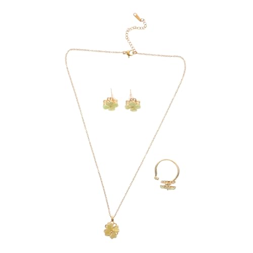 IMIKEYA Damen Schmuckset Vierblättriges Kleeblatt Halskette Ring Ohrringe Rotierendes Design Glücksbringer Schmuckset für Frauen Vielseitig Tragbar Geschenkidee von IMIKEYA