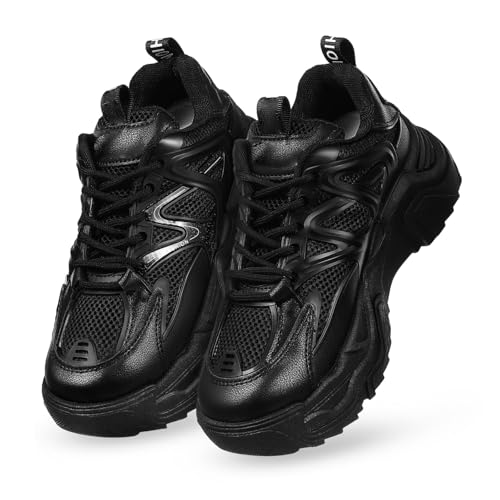IMIKEYA Damen Schnürschuhe Chunky Sneakers mit Dicken Sohlen Modische rutschfeste Sportschuhe aus Strapazierfähigem PU Vielseitig Kombinierbar Schwarz Bequeme Freizeitschuhe IMIKEYA Damen Schnürschuhe Chunky Sneakers mit Dicken Sohlen Modische rutschfeste Sportschuhe aus Strapazierfähigem PU Vielseitig Kombinierbar Schwarz Bequeme Freizeitschuhe von IMIKEYA