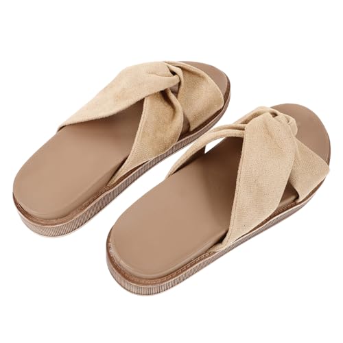 IMIKEYA Damen Sommer Hausschuhe Flachsohlig Rutschfest Atmungsaktiv Hawaii Stil Strand Sandalen Beige Bequem für Alltag und Freizeit von IMIKEYA