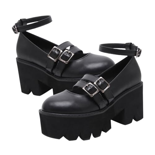 IMIKEYA Damen Vintage Mary Schuhe Rundkopf Dicke Sohle PU Freizeit Schuhe Modisch Für Alltag Arbeit Party Schwarz von IMIKEYA