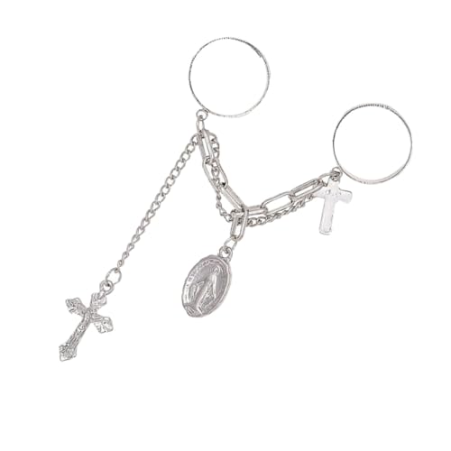 IMIKEYA Double Finger Ring mit Kreuz Design Modisches Schmuckaccessoire Verstellbarer Offener Doppel Fingerring für Damen und Herren Vintage Stil für Festivals und Alltag von IMIKEYA