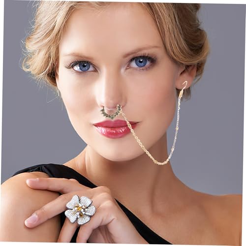 IMIKEYA Durchbohrter Goldener Nasenring mit Ohrkette Leichter Metall Fake Piercing Schmuck für Damen Doppelter Hoop Clip Nasenschmuck Vielseitig für Tanz Hochzeit Party Festival von IMIKEYA