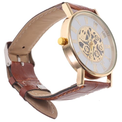IMIKEYA Elegante Business Quarzuhr Herren Damen mit Hohlraum Ziffernblatt Stilvolle Lederarmbanduhr in Braun Ergonomisch Bequem und Langlebig Modische Unisex Armbanduhr für Alltag und von IMIKEYA